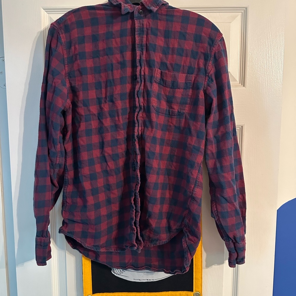 J. Crew Men's Casual Plaid Shirt - Navy and Burgundy